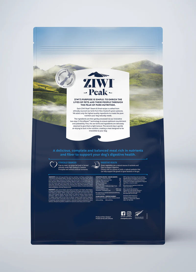 ZIWI Peak Steam & Dried Grass-fed Lamb with Green Vegetables Dog Food
