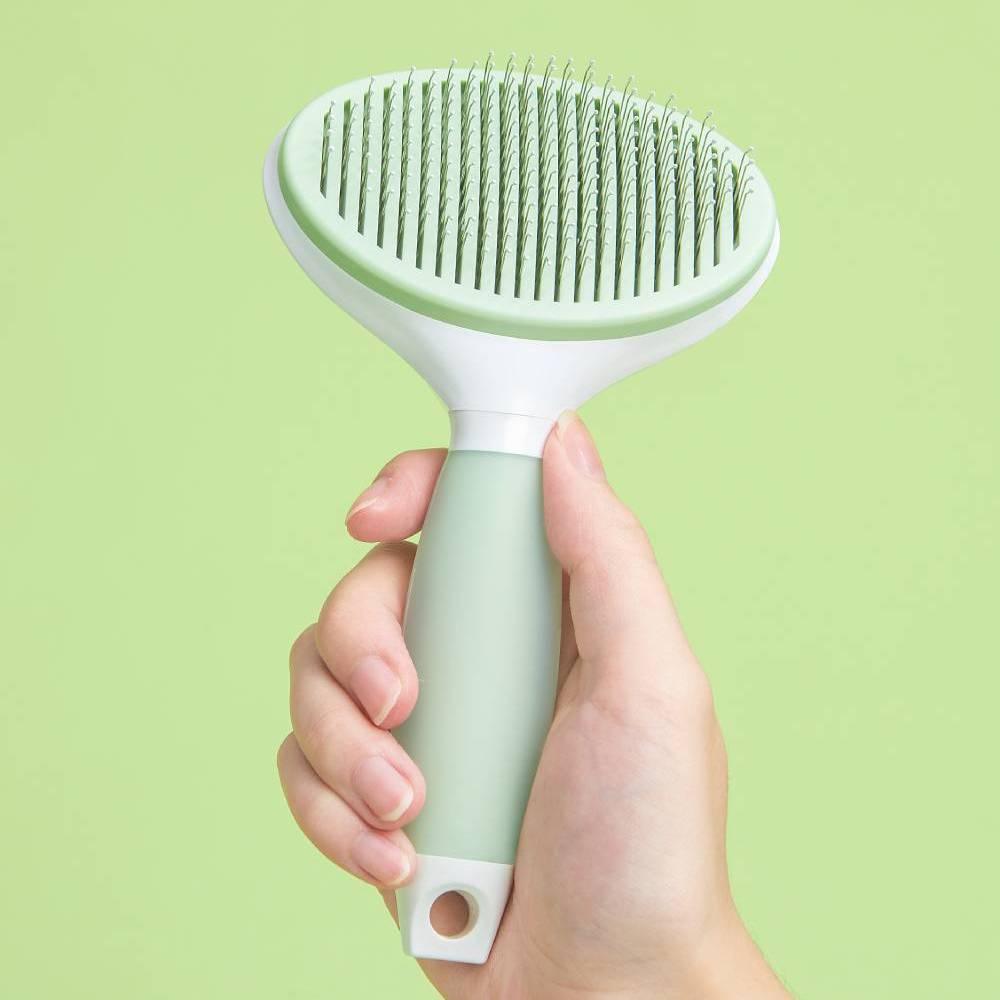 Michu Cream Round-Head Pet Grooming Brush - Perfect for Gentle Coat Care