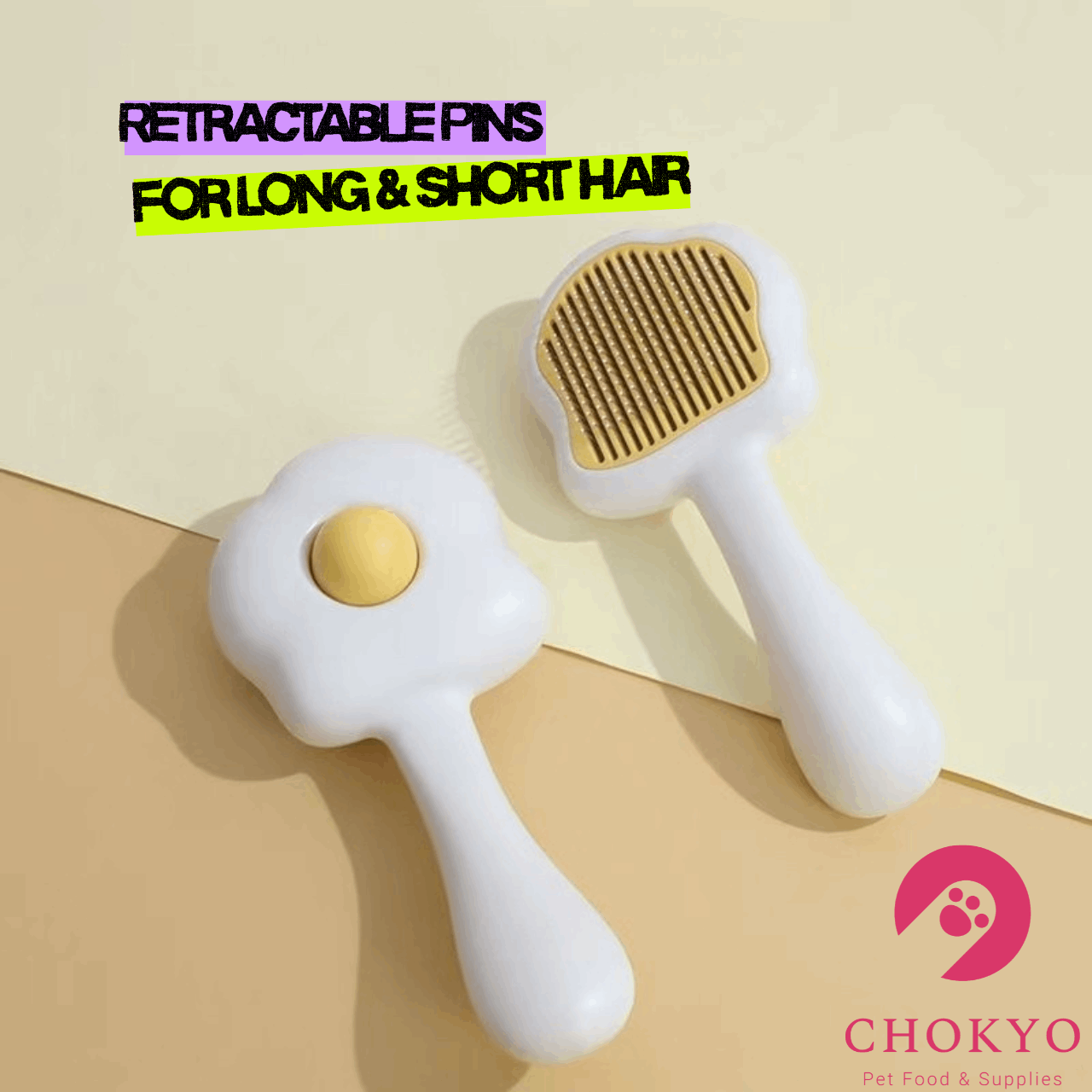 Pet Self-Cleaning Grooming Brush – Egg Shape Hair Remover, Retractable Pins, Cat & Dog Deshedding Comb - ChokyoPetStore