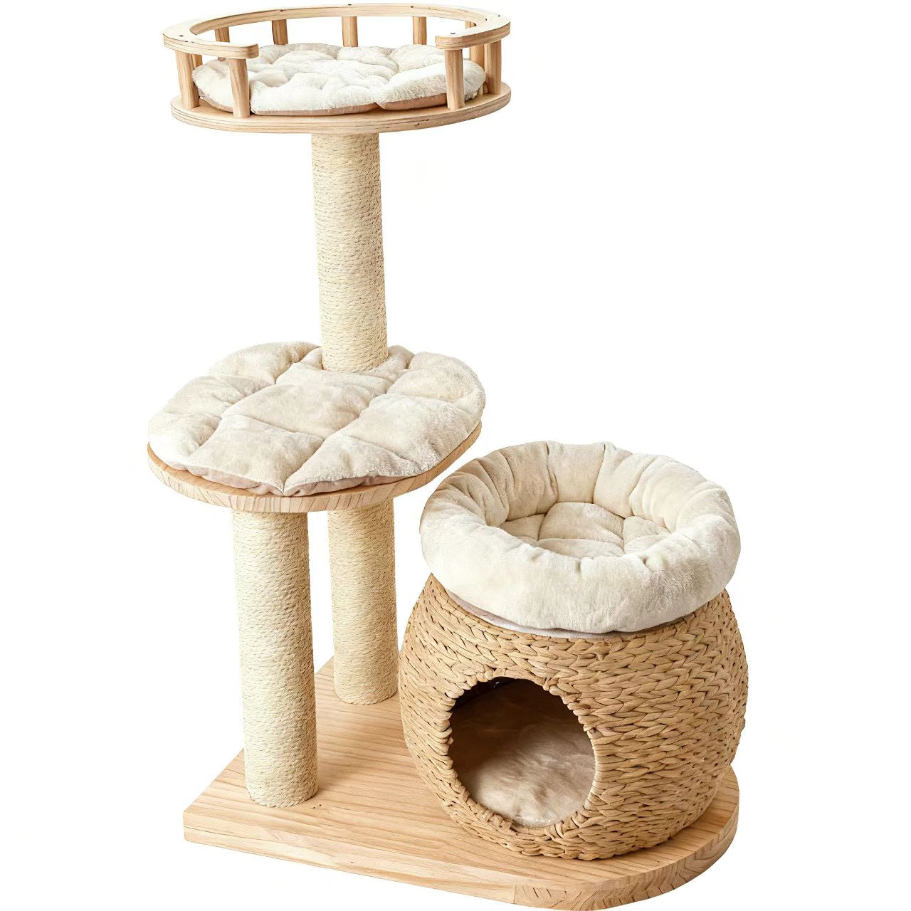 TORA* HONEYPOT CAT Rattan pinewood Cat Tree – Designer Cat Furniture 95cm-141cm
