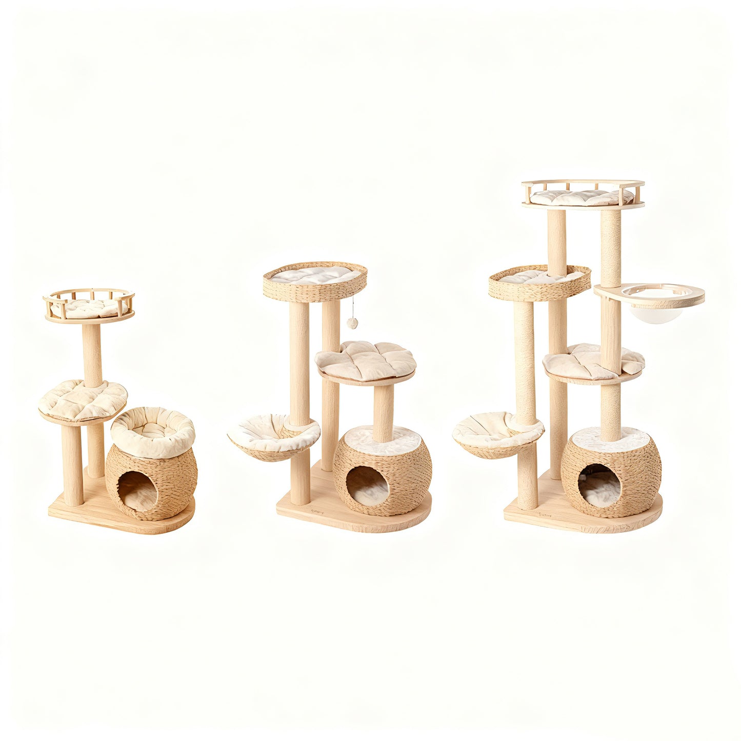 TORA* HONEYPOT CAT Rattan pinewood Cat Tree – Designer Cat Furniture 95cm-141cm
