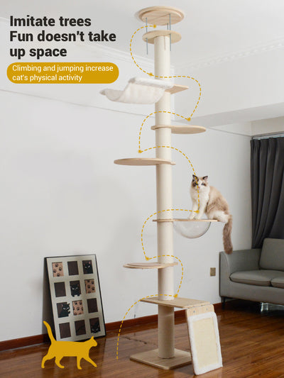 Floor to Ceiling Climbing Solid Wood Hemp Rope 7-layer Cat Tree A45