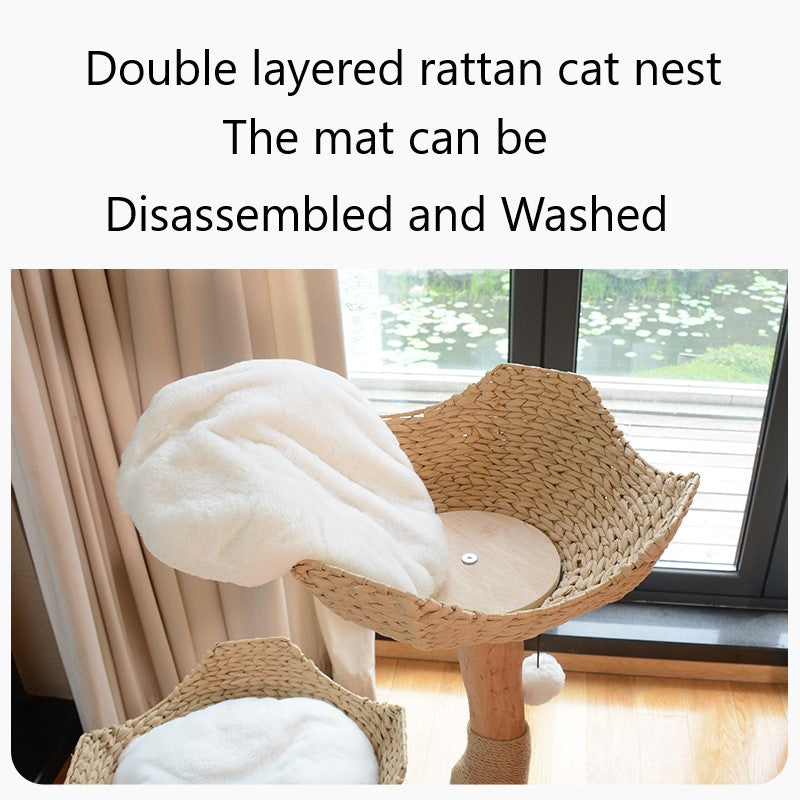 Solid Wood Hemp Rope Tree Hole Cat Tree R19