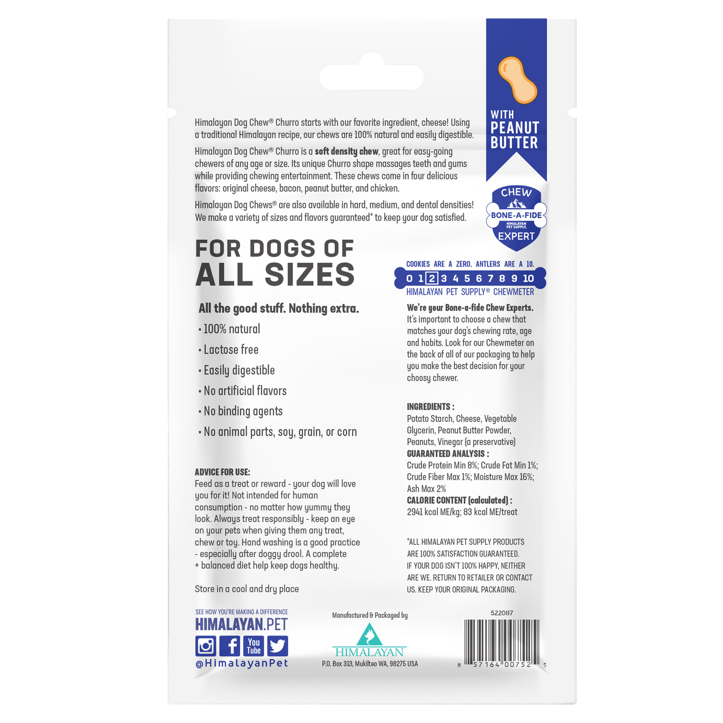 Himalayan Dog Chew Churro Peanut Butter 4pk (5220117)