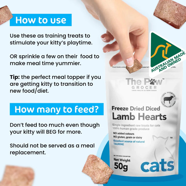 The Paw Grocer - Freeze Dried Diced Lamb Hearts for Cats 50g