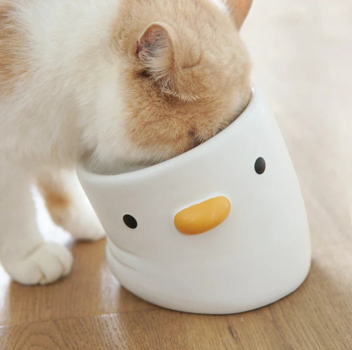 PURROOM Little Chicken Series - Plump Crooked Neck Ceramic Pet Bowl