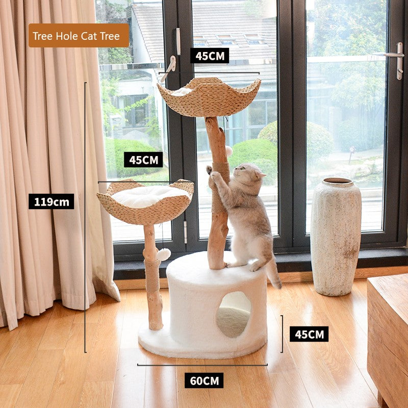 Solid Wood Hemp Rope Tree Hole Cat Tree R19
