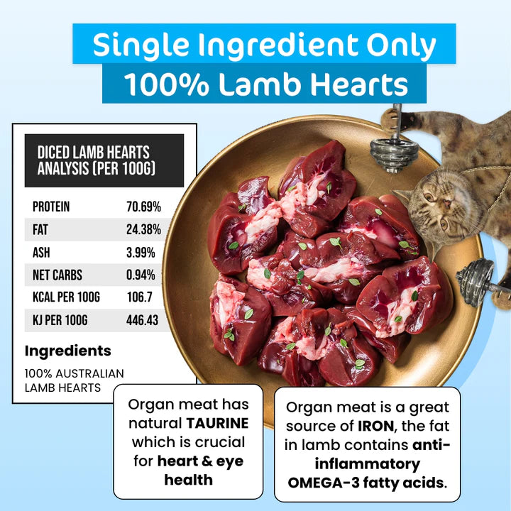 The Paw Grocer - Freeze Dried Diced Lamb Hearts for Cats 50g