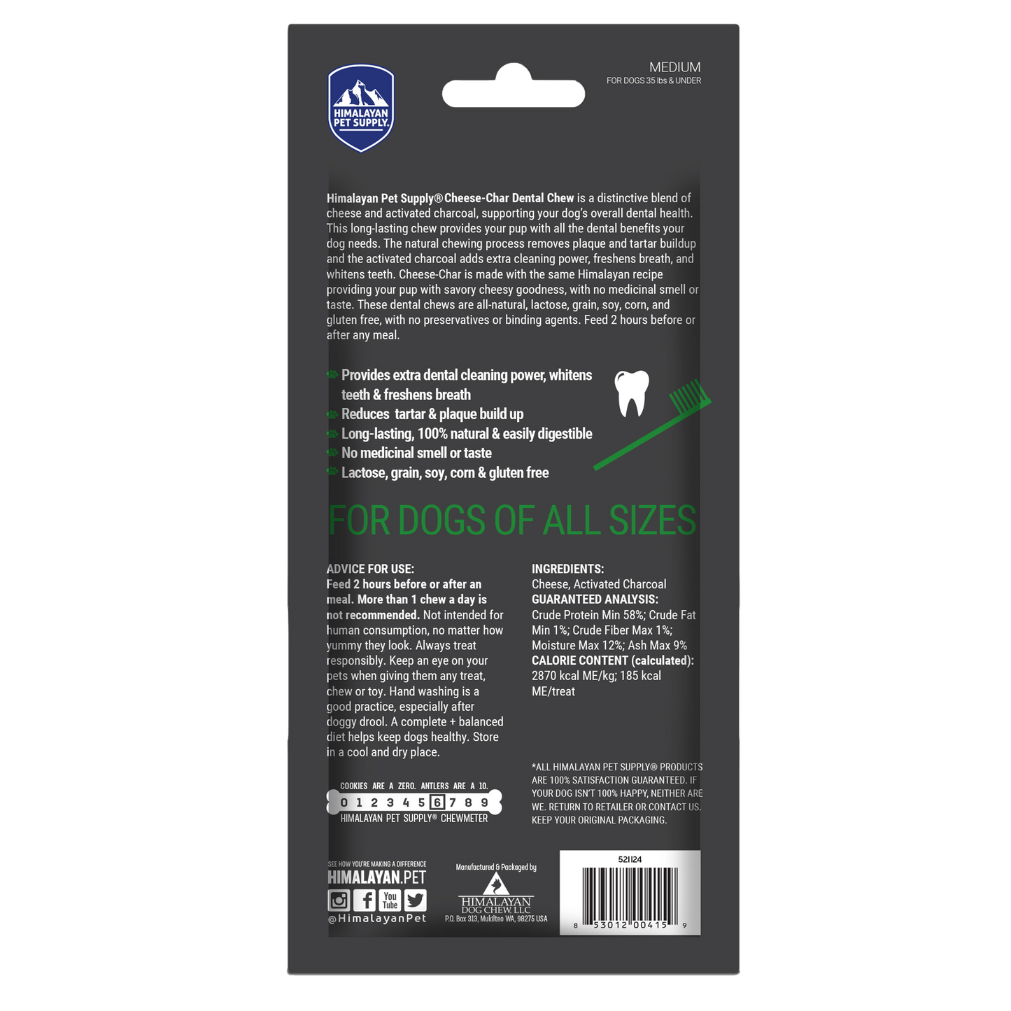 Himalayan Dog Chew Cheese Char with Activated Charcoal Medium 1pk (521124)