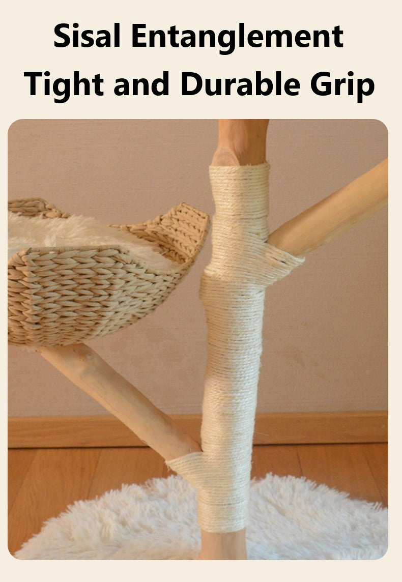 Solid Wood Hemp Rope Rattan Grass Cat Tree R23800