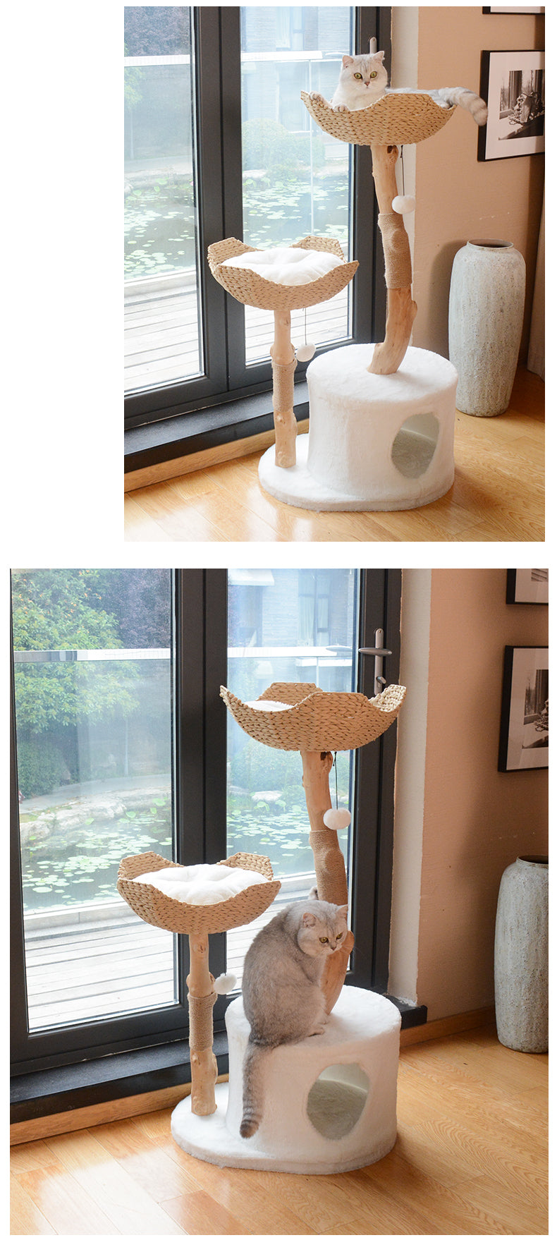 Solid Wood Hemp Rope Tree Hole Cat Tree R19