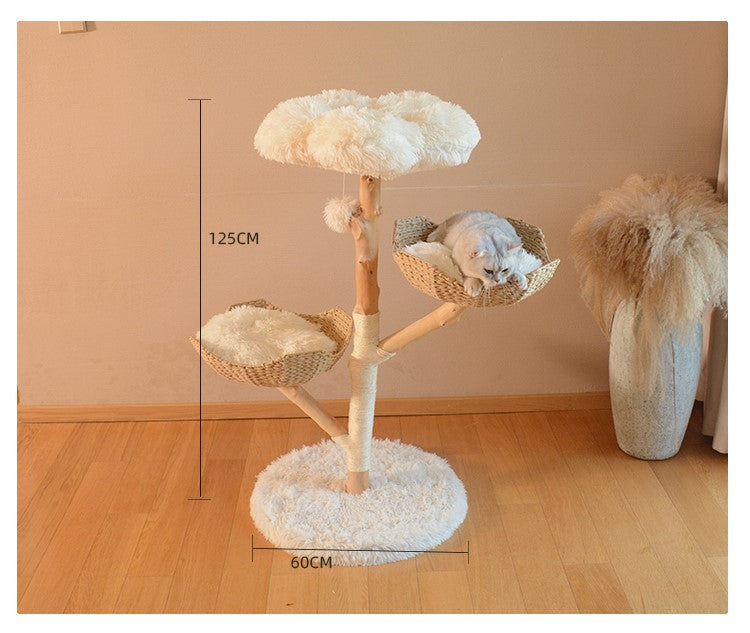 Solid Wood Hemp Rope Rattan Grass Cat Tree R23800