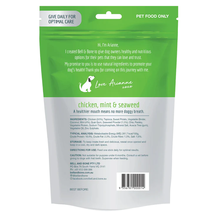 Bell & Bone - Dental Sticks - Chicken, Mint and Seaweed - Small 126g