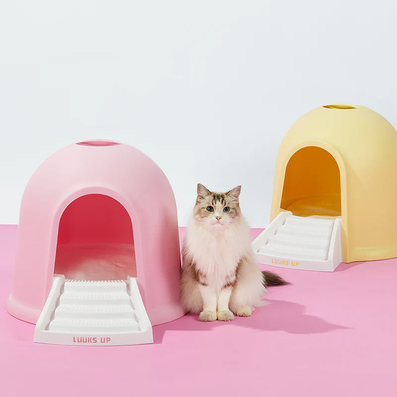 LUUKS UP Dual-Use Big Cabin Cat Litter Box & Kitty House