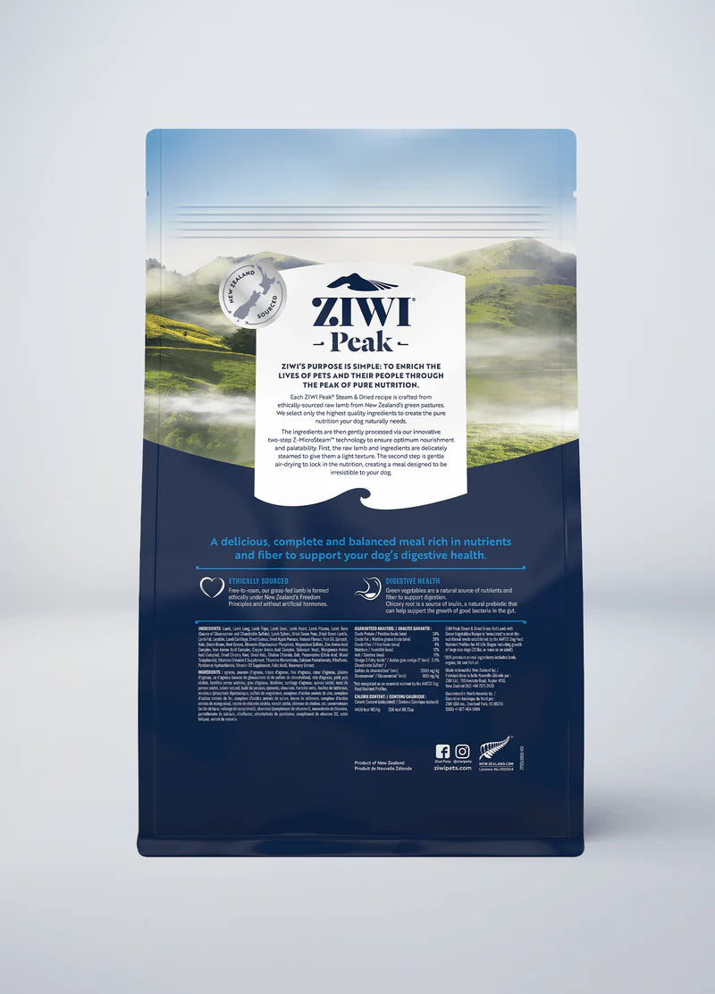 ZIWI Peak Steam & Dried Grass-fed Lamb with Green Vegetables Dog Food