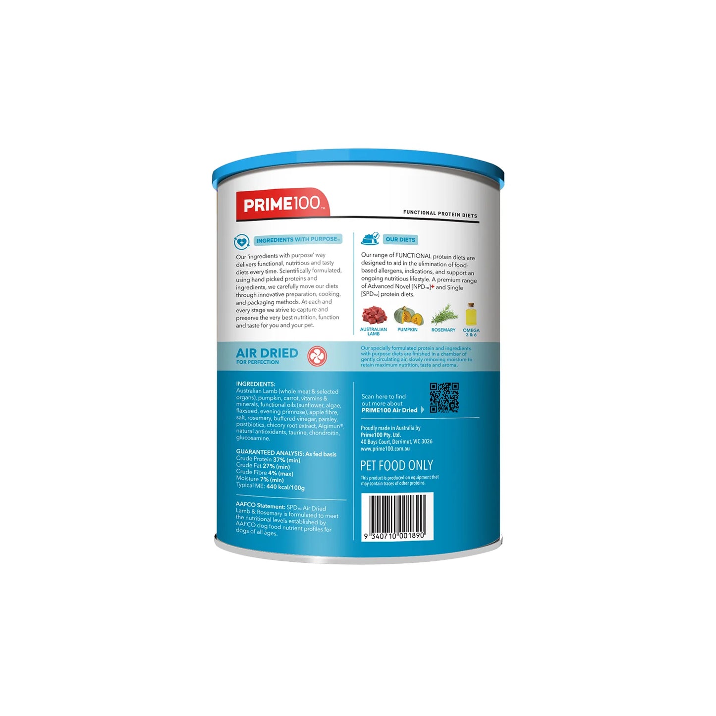 Prime100 SPT Air Dried Lamb & Rosemary Dog Food