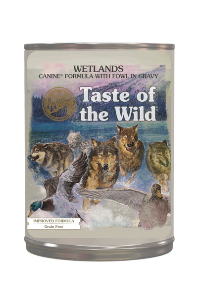 Taste of the Wild Wetlands Canine Formula with Fowl in Gravy for Dogs Can 390g x 12