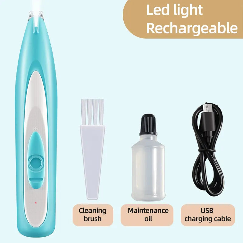 Pet Electric Hair Clipper Paw Trimmer with LED Light - USB Rechargeable