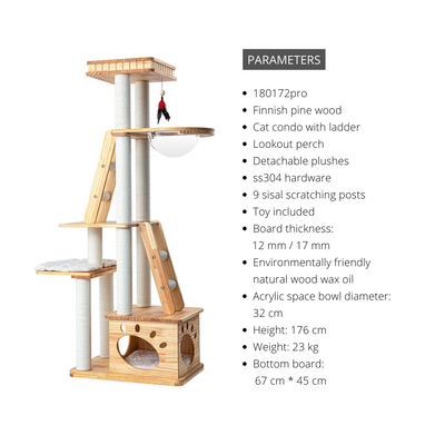 HONEYPOT CAT Solid Wood 5-Level Cat Tree - 180172pro (176cm)