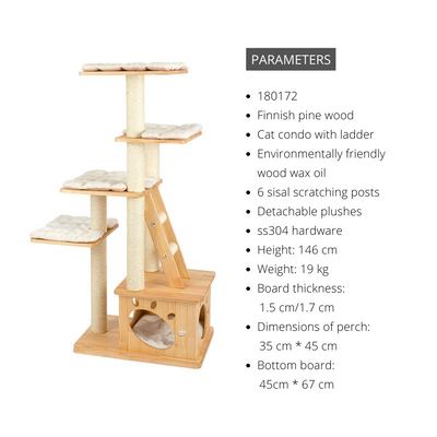 HONEYPOT CAT Solid Wood 5-Level Cat Tree - 180172 (146cm). Arrive within 3 months