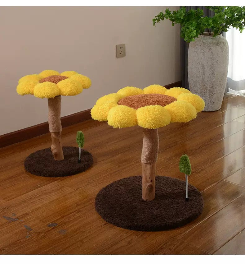 Sunflower Cat Scratching Post – Small Flower Cat Tree with Natural Wood Trunk & Sisal Rope arrive in early sep.