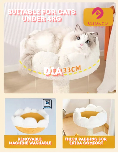 Cloud Flower Cat Tree with Plush Bed – 33cm Removable & Washable Cat Nest for Small Cats and Kittens