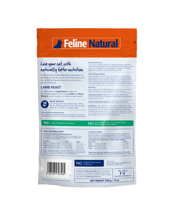K9 Feline Natural Freeze Dried Cat Food Lamb Feast 320g