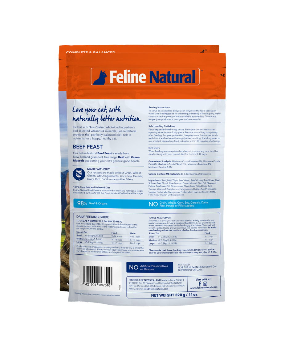 K9 Feline Natural Freeze Dried Cat Food Beef Feast 320g