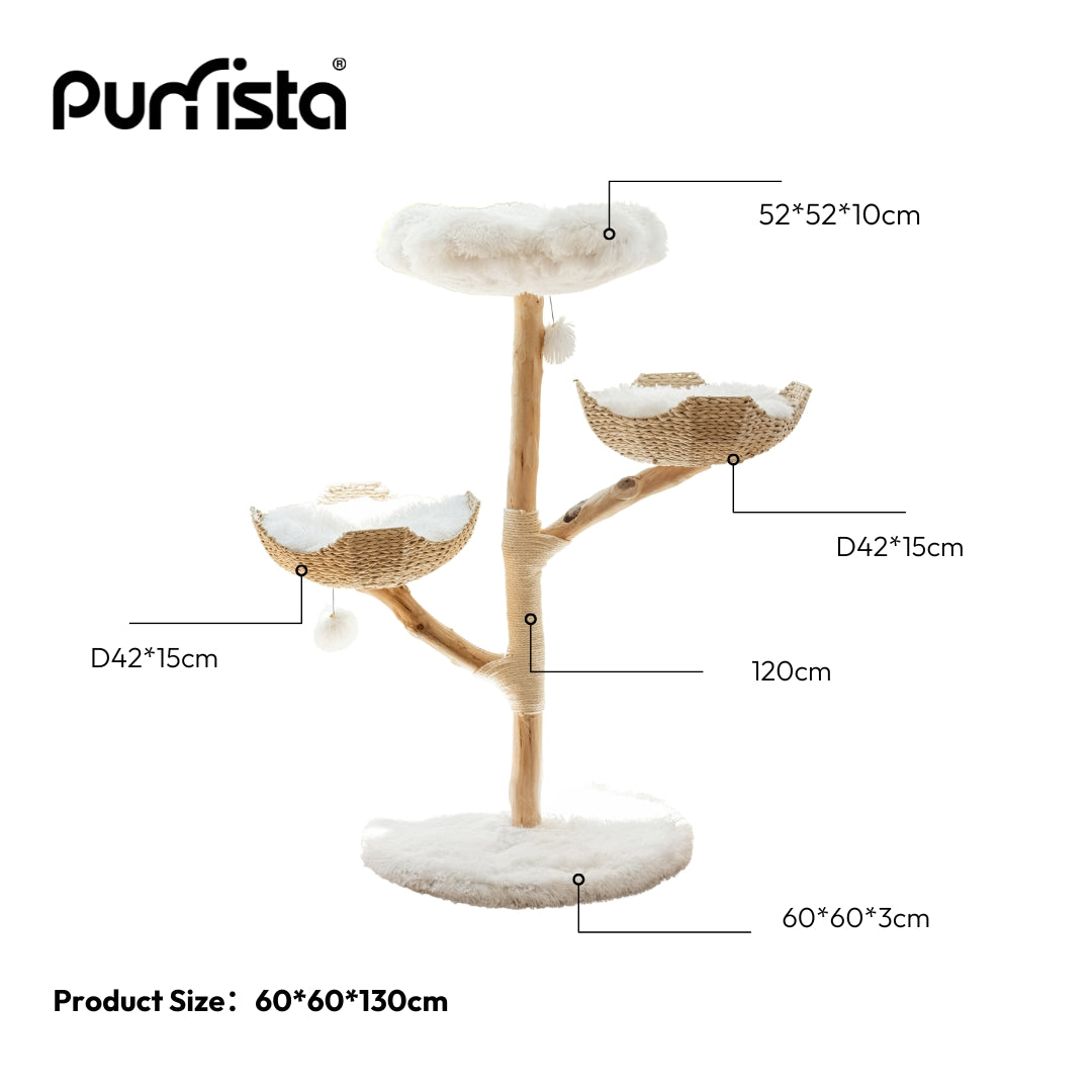 Purrista Natural Wood Basket Cat Tree (Three-Layer)