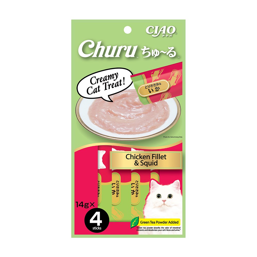 CIAO Churu Puree Cat Wet Treat Chicken Fillet & Squid 14gx4
