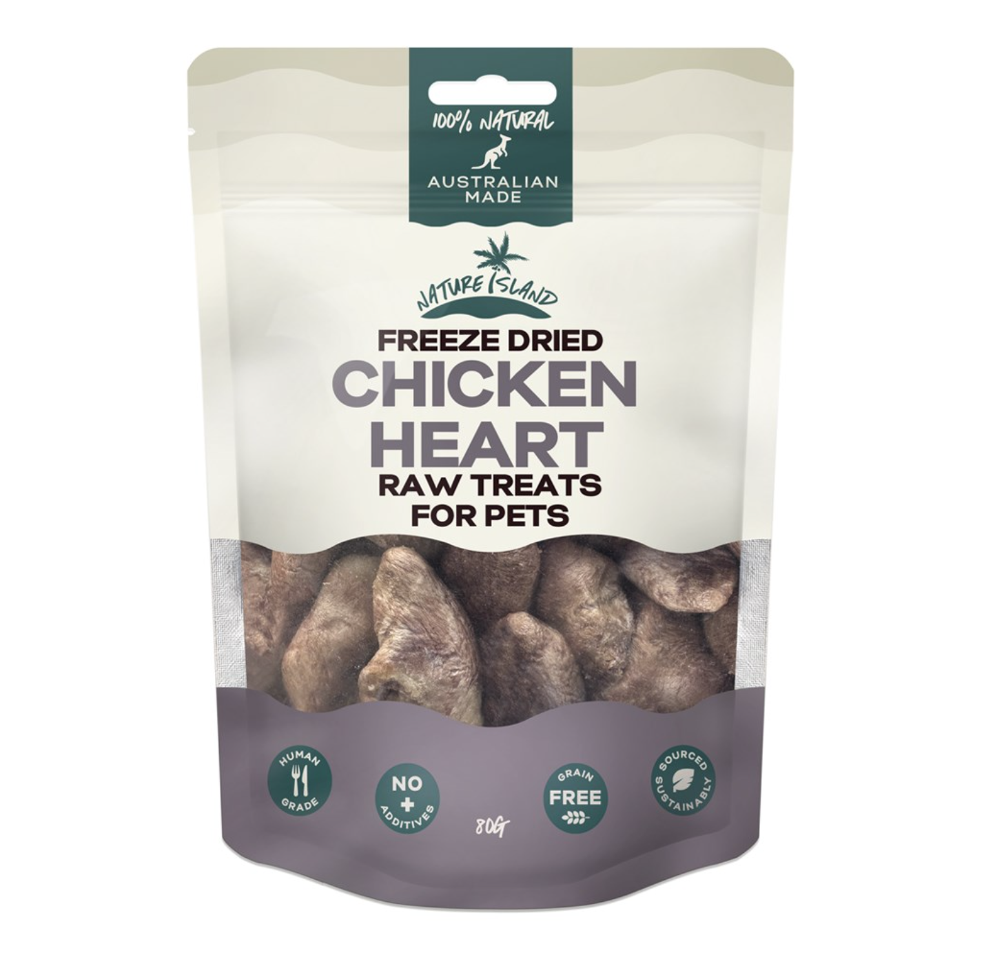 Nature Island Freeze Dried Chicken Heart Raw treats 80g for Pets