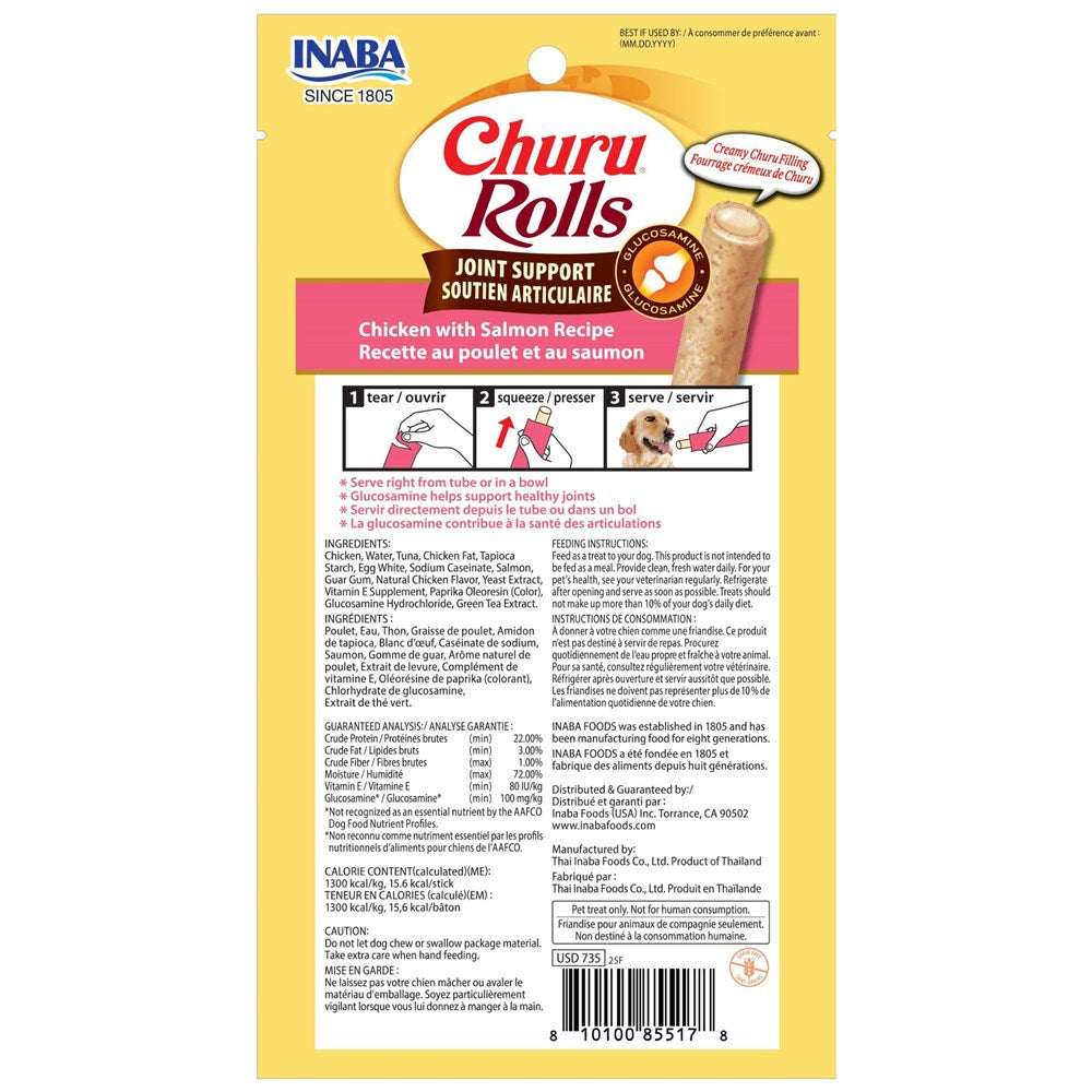 Inaba Churu Rolls-Dog- Joint Support Chicken with Salmon Recipe-Functional Treat 12g*3pk - ChokyoPetStore