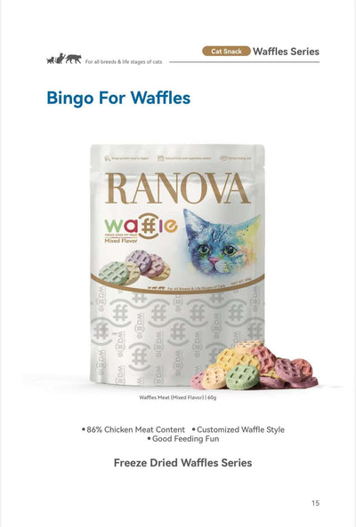 RANOVA Waffles Mixed Flavor Freeze-Dried Chicken Treats 60g | 80% Real Chicken, High Protein Cat Treats - ChokyoPetStore