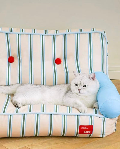 ZEZE Pet Sofa Bed for Dogs & Cats | Luxury Striped Couch with Bolster Pillows | Small Dog & Cat Furniture (Supports up to 33 lbs)