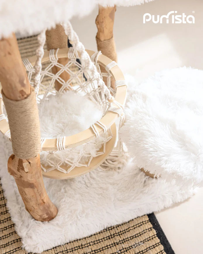 Purrista Natural Wood Hammock Cat Tree 92cm – White