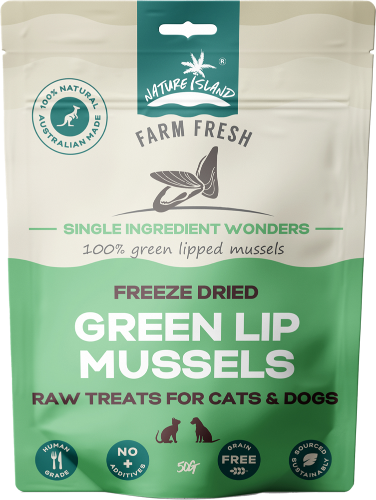 Nature Island Freeze Dried Green lip mussels raw treats 50g for Pets