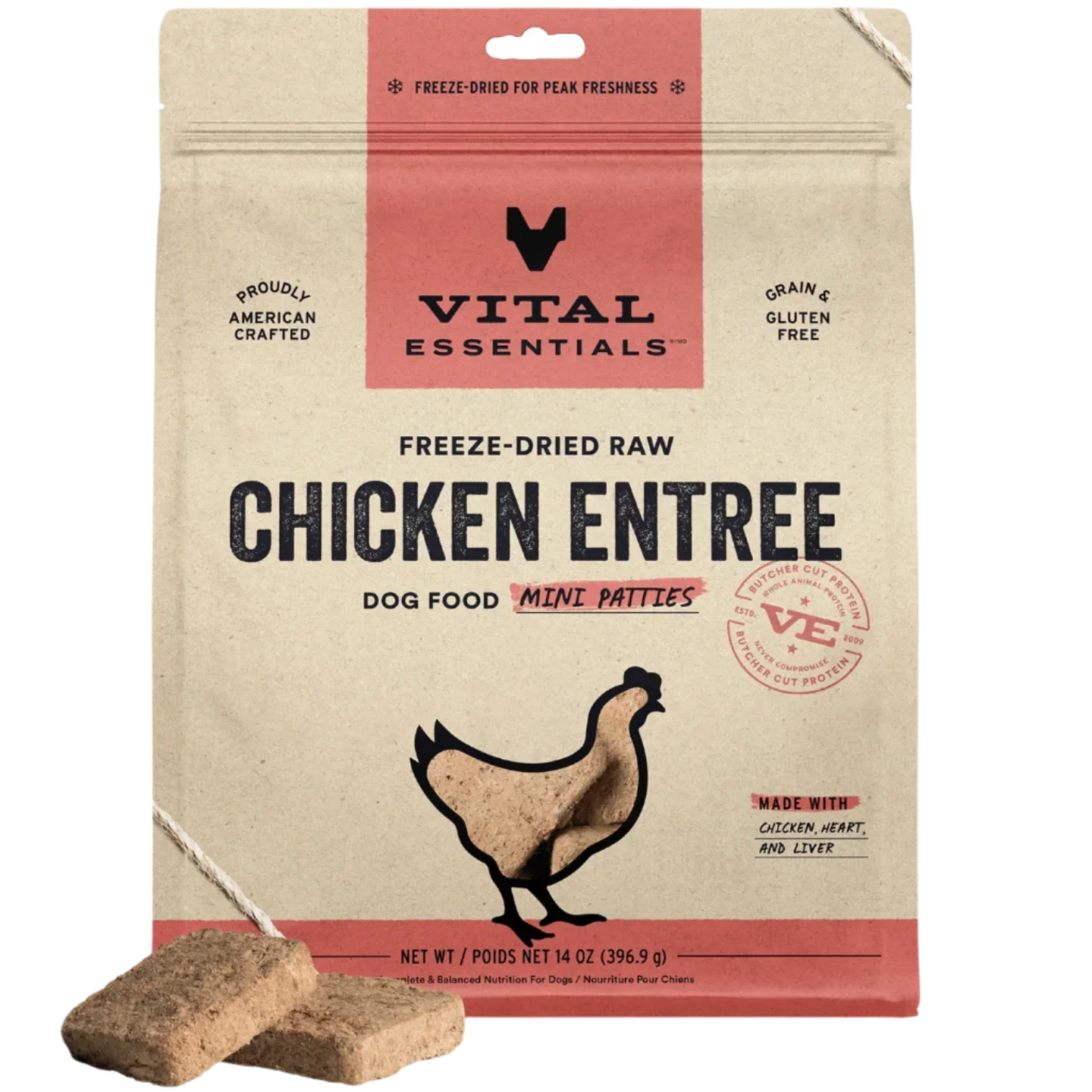 Vital Essentials Frozen Chicken Entree Dog Food 396g