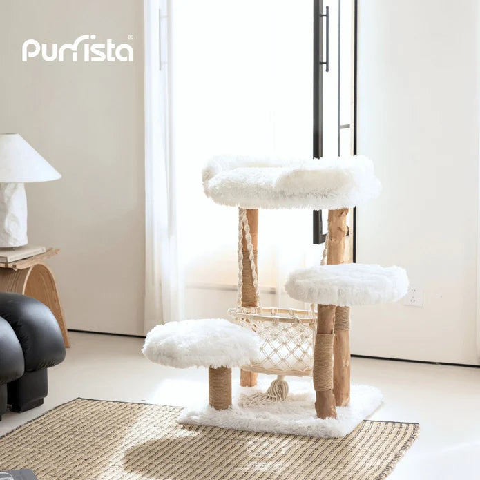 Purrista Natural Wood Hammock Cat Tree 92cm – White