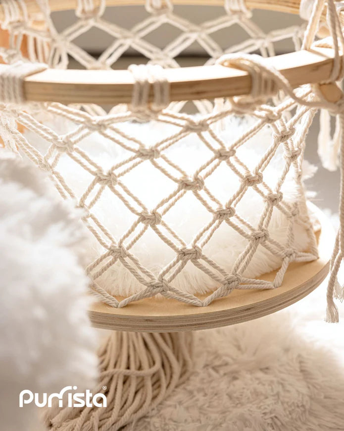 Purrista Natural Wood Hammock Cat Tree 92cm – White