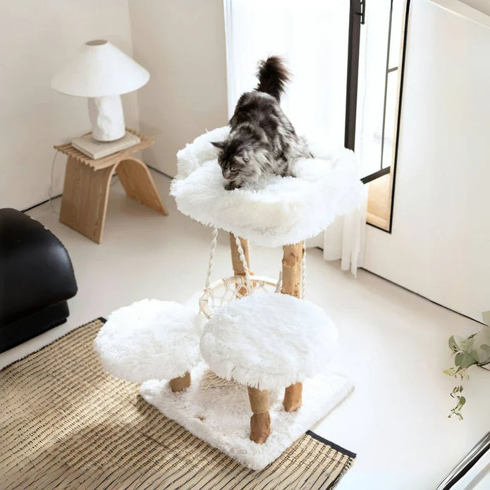 Purrista Natural Wood Hammock Cat Tree 92cm – White