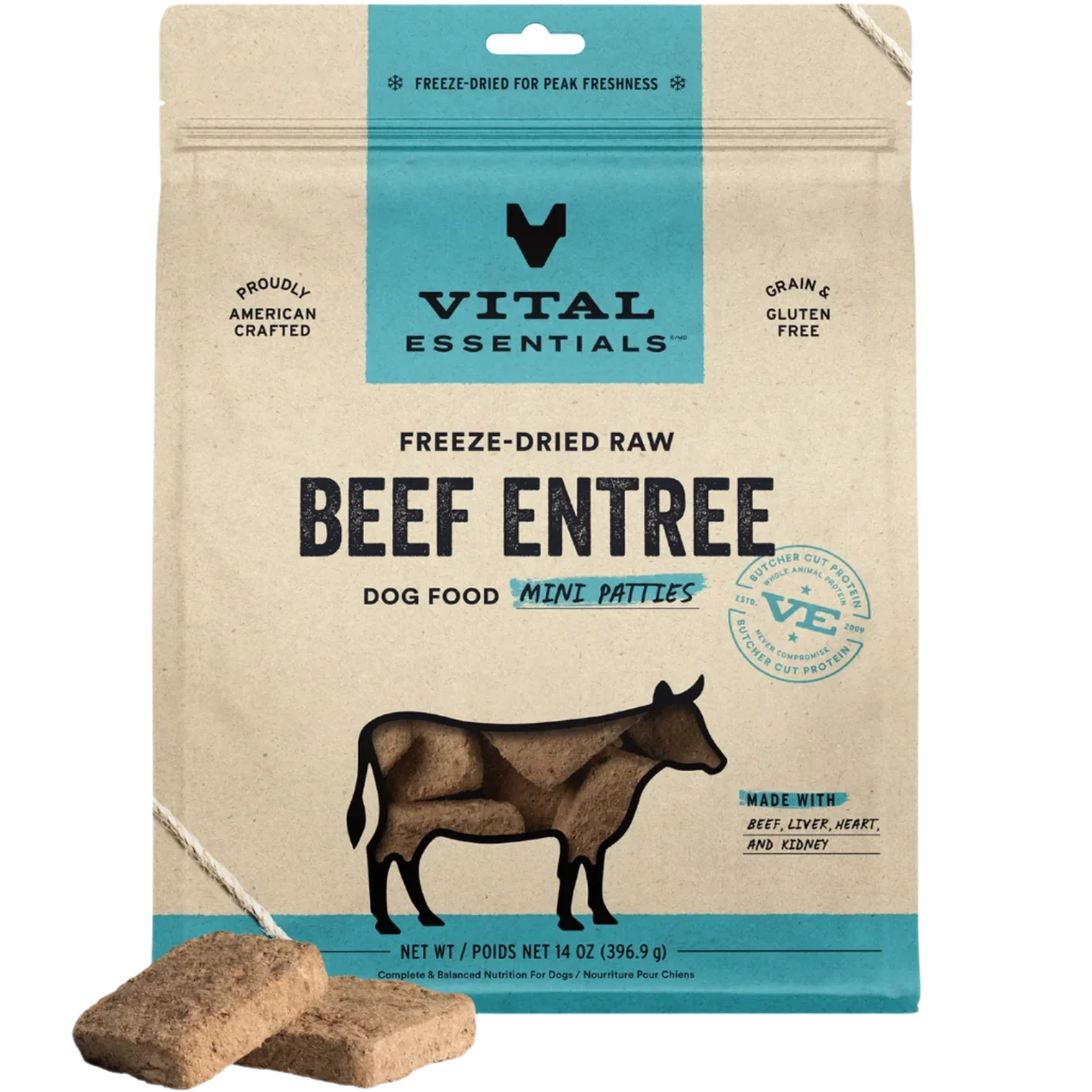Vital Essentials Frozen Beef Entree Dog Food 396g