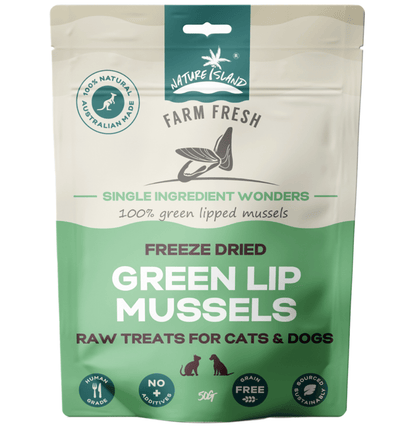 Nature Island Freeze Dried Green lip mussels raw treats 50g for Pets - Chokyo Pet