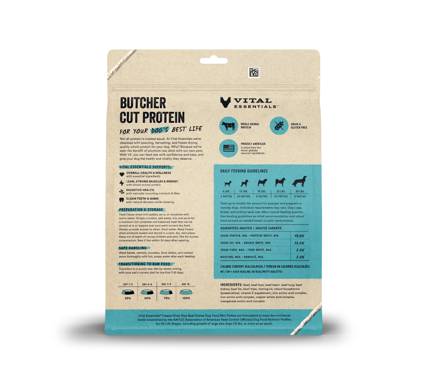 Vital Essentials Frozen Beef Entree Dog Food 396g