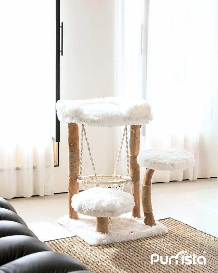 Purrista Natural Wood Hammock Cat Tree 92cm – White