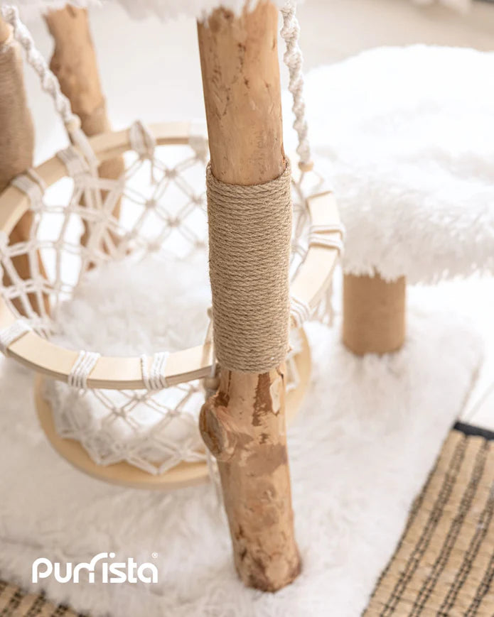Purrista Natural Wood Hammock Cat Tree 92cm – White