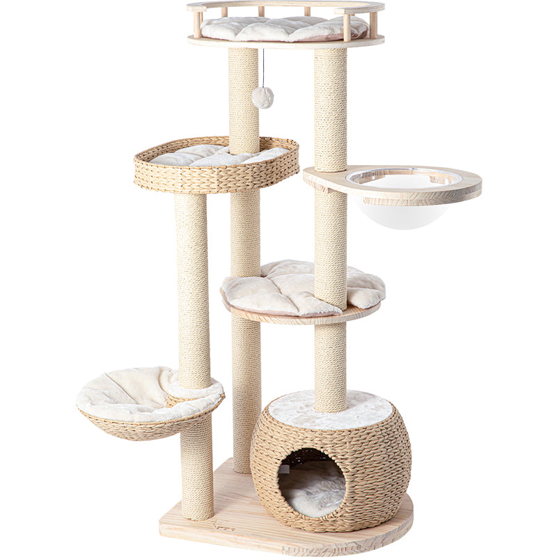 TORA* HONEYPOT CAT Rattan pinewood Cat Tree – Designer Cat Furniture 95cm-141cm