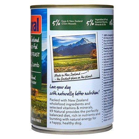 K9 Natural Lamb Feast Canned Dog Food 370g x 12 Cans - Bundi Pet Supplies