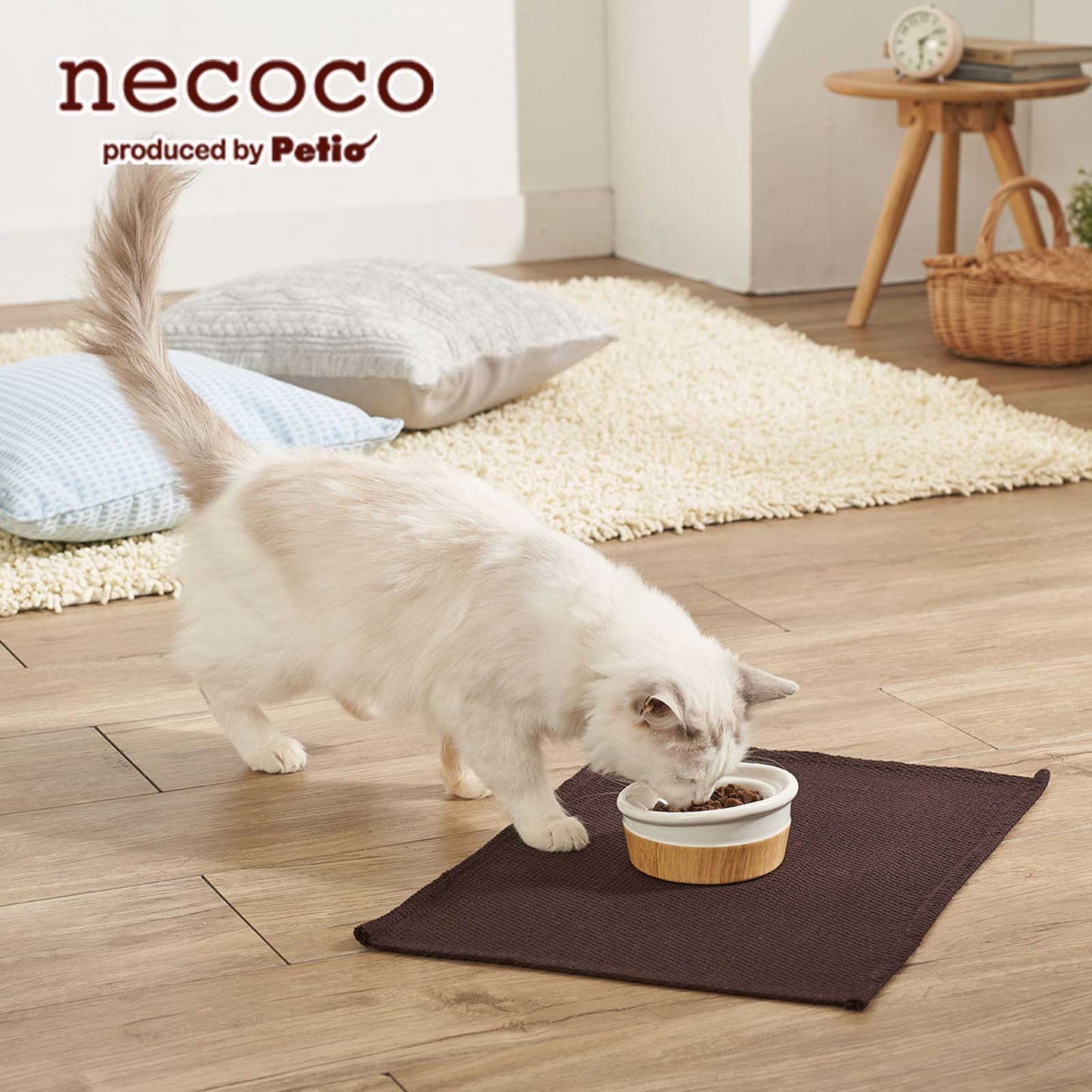 Petio Necoco Wood Grain Ceramic Cat Inclined Feeding Bowl - Dry Food
