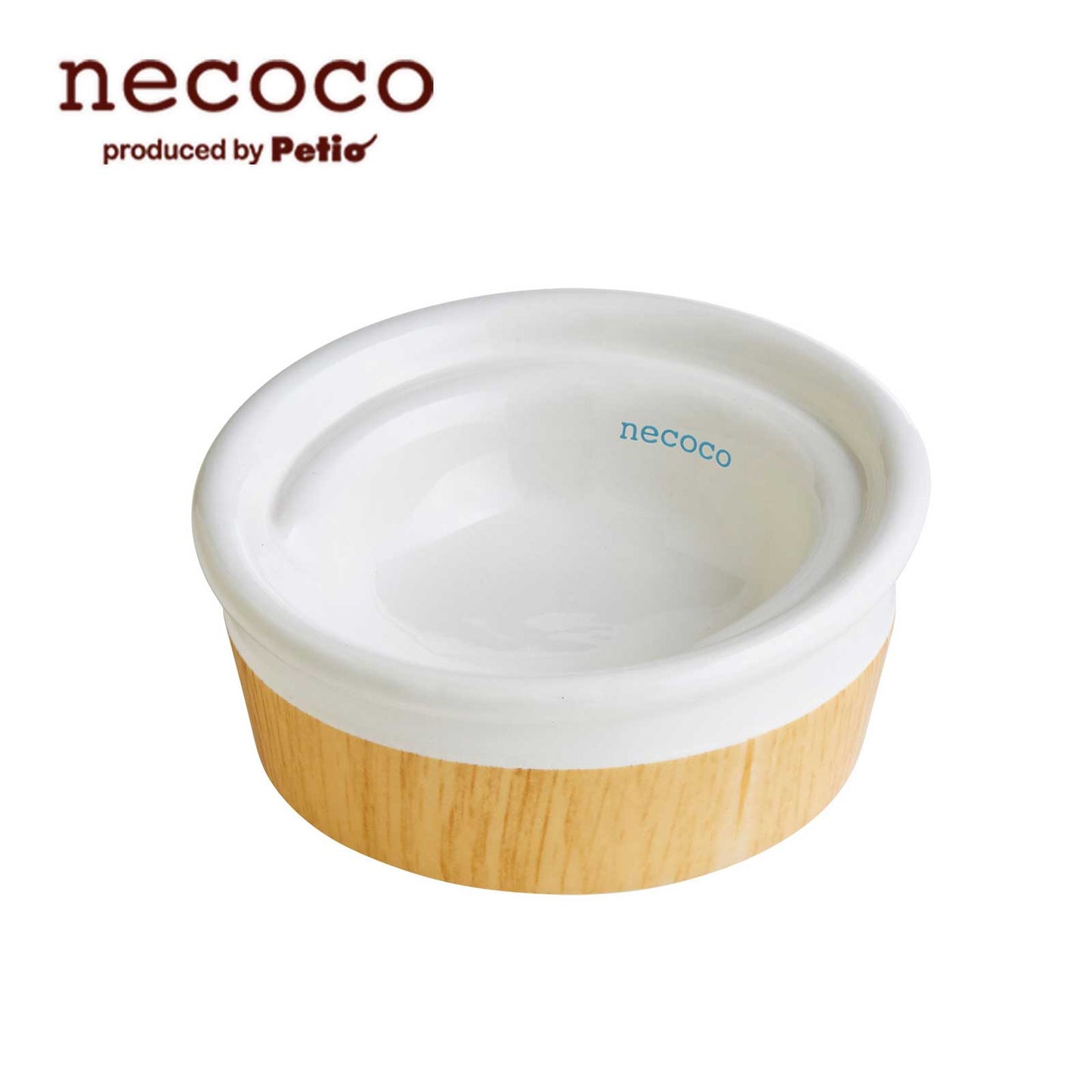 Petio Necoco Wood Grain Ceramic Cat Inclined Feeding Bowl - Wet Food