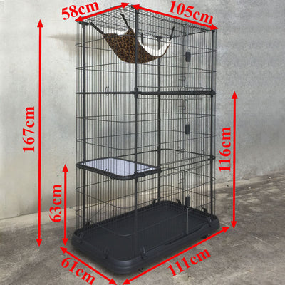 4 Level Storey Boltless Alloy Metal Cat Cage Hamster Enclosure 167x111x61cm